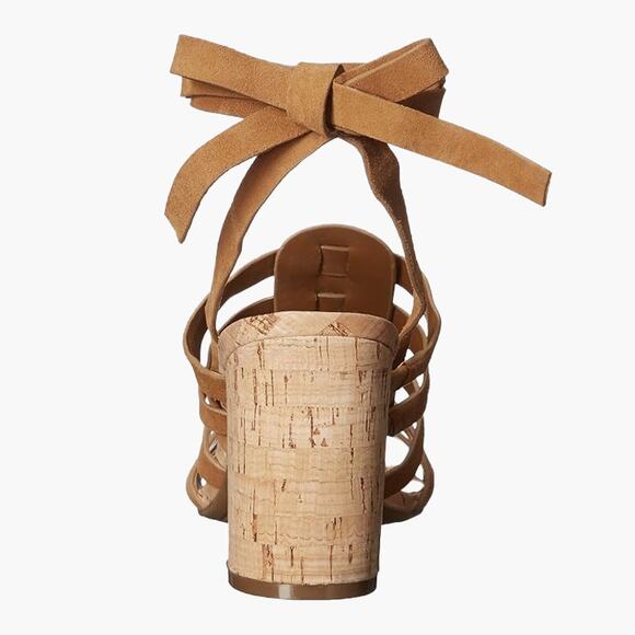 MARC FISHER "Riza" Leather Fisherman Cork Heel Ankle Wrap Sandals (Blush | 9M) - Picture 4 of 10